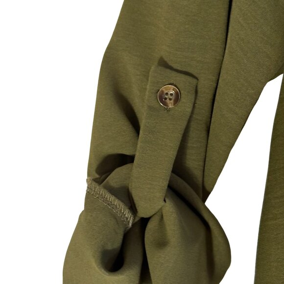 Lola Blooms Boutique Olive Green Long Roll Up Sleeve Button-Up Blouse SZ Large - Picture 5 of 11